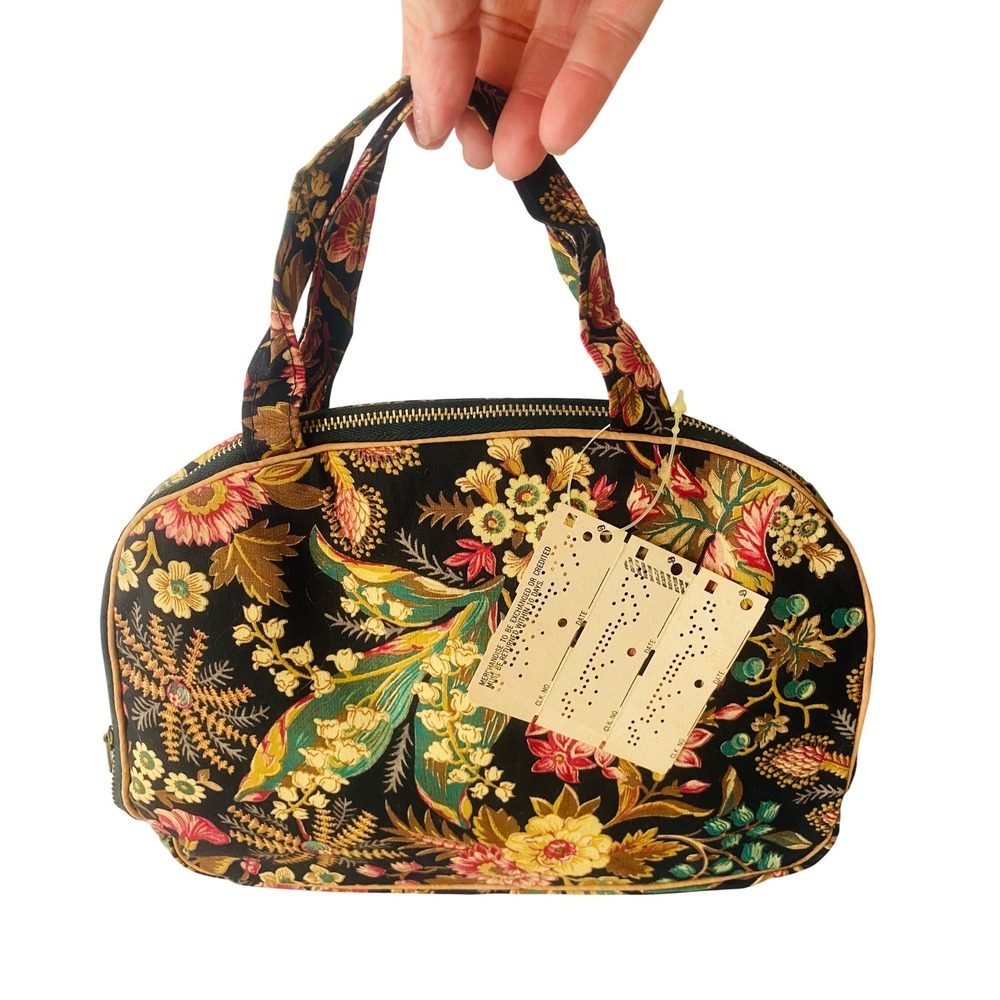 NWT‎ Vintage Saks Fifth Avenue Floral Canvas Cosmetic Bag Double Zip Travel Case